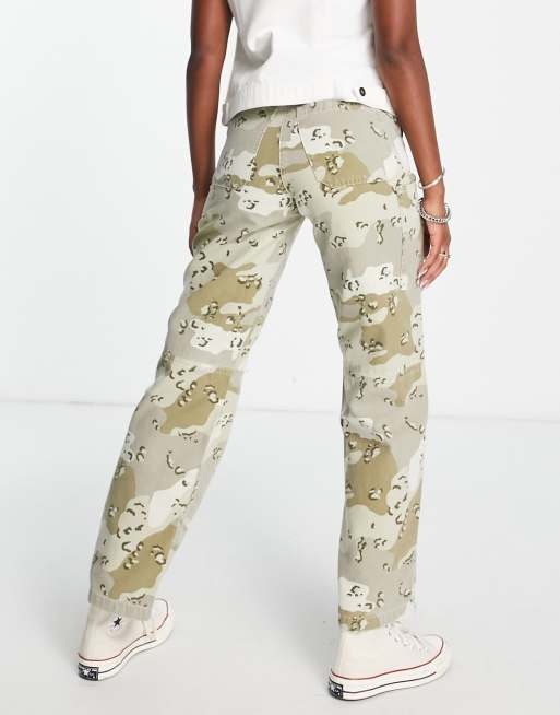 Topshop highwaisted straight leg utility trouser in khaki camo