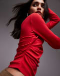 [Topshop] Topshop hitched side long sleeve top in red S RED