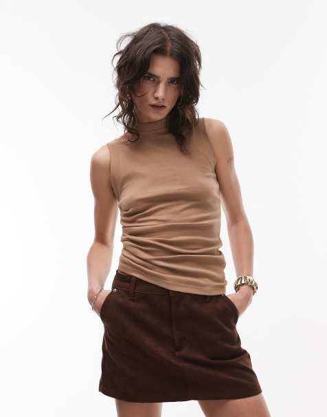 Topshop hitched side tank top in fudge brown - view 1