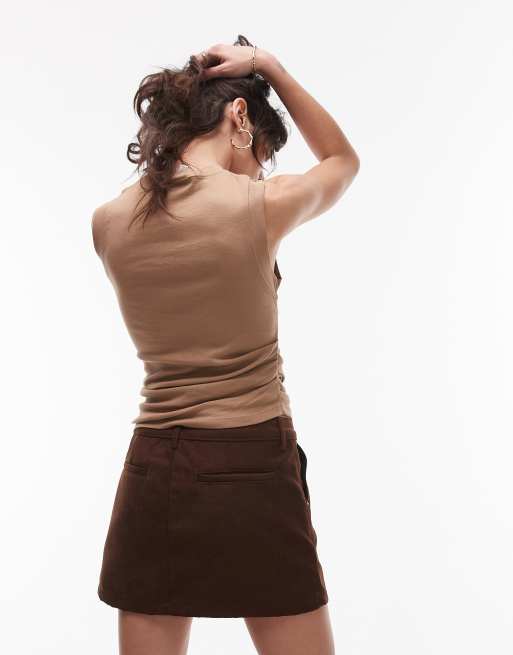 Topshop hitched side tank top in fudge brown
