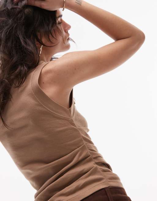 Topshop hitched side tank top in fudge brown