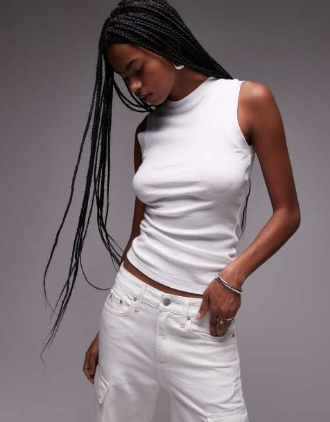 Topshop hitched side tank top in ivory - view 1