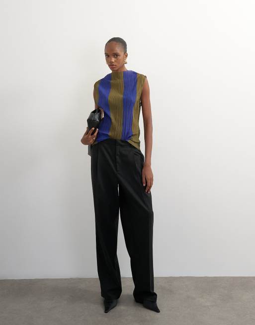 Topshop højhalset plissé ærmeløs top med striber, 2 af 4