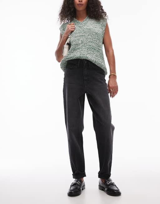 Topshop - Højtaljede Original Mom-jeans i sort vask