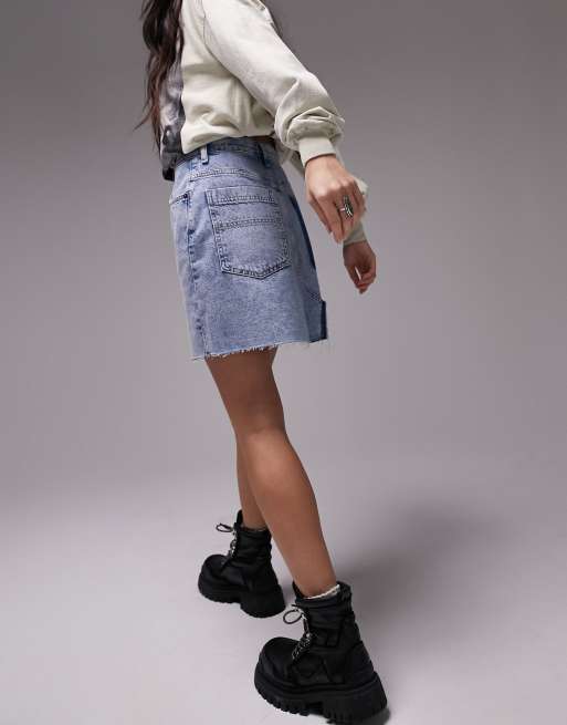 Topshop - Højtaljet blå denimnederdel med påsyet lomme, 2 af 4