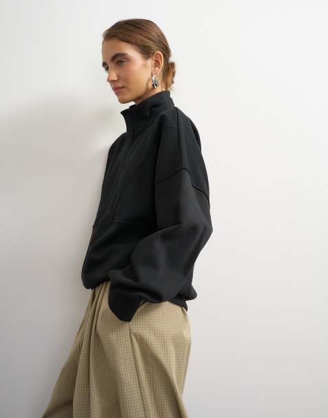 Topshop hochgeschlossener Sweatshirt mit verdeckter Knopfleiste in Schwarz - view 1