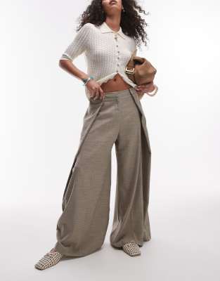 Topshop - Hochwertige, elegante Hose in Steinbeige mit weitem Bein und Wickeldesign-Neutral