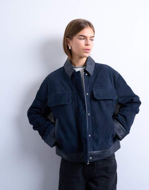 Topshop – Hochwertige Jacke aus Wildleder in Blau - view 1
