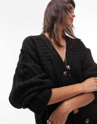 Topshop - Hochwertige plissierte Strickjacke in Schwarz