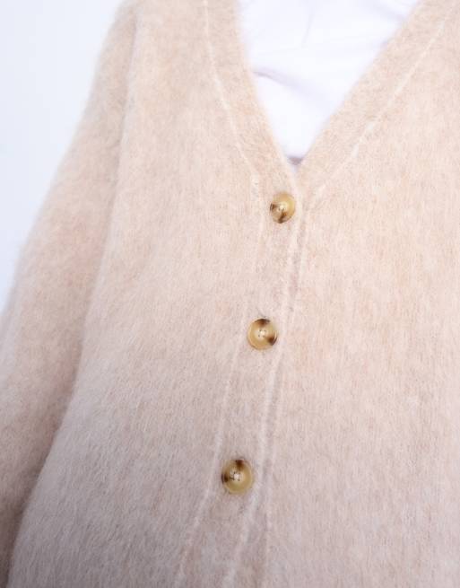 Topshop – Hochwertige Strickjacke aus Alpakawolle in Beige, 2 von 4