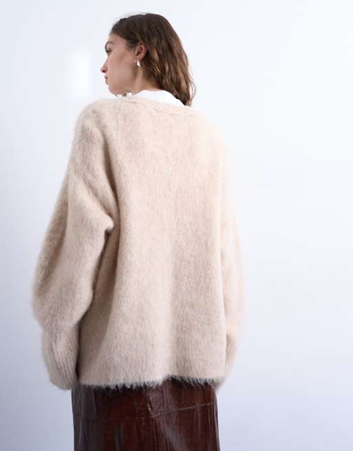 Topshop – Hochwertige Strickjacke aus Alpakawolle in Beige, 4 von 4