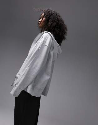 Topshop - Hochwertige Super-Oversize-Kapuzenjacke in meliertem Grau