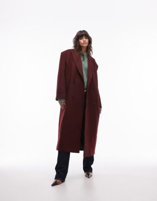 Thumbnail - Topshop - Hochwertiger, eleganter Mantel in Burgunderrot mit Wollanteil