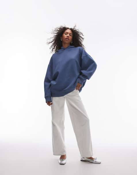 Topshop – Hochwertiger Oversize-Kapuzenpullover in Blau - view 1