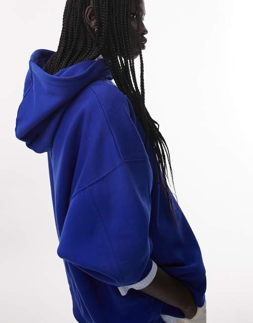 Topshop – Hochwertiger Oversize-Kapuzenpullover in Kobaltblau