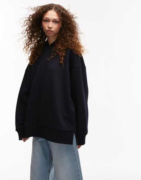Topshop – Hochwertiger Oversize-Kapuzenpullover in Marineblau - view 1