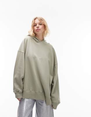 Topshop - Hochwertiger Oversize-Kapuzenpullover in Salbeigrün-Blau