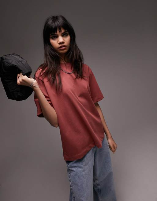 Topshop – Hochwertiges Basic-T-Shirt in Rostrot, 3 von 4
