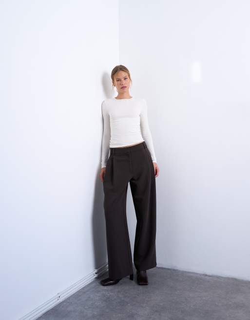 Topshop – Hochwertiges, geripptes Langarmoberteil in Ecru, 2 von 4