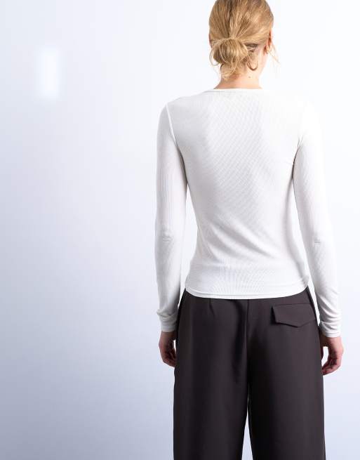 Topshop – Hochwertiges, geripptes Langarmoberteil in Ecru, 4 von 4