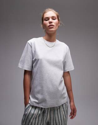 Topshop - Hochwertiges, kurzärmliges Basic-T-Shirt in Grau meliert