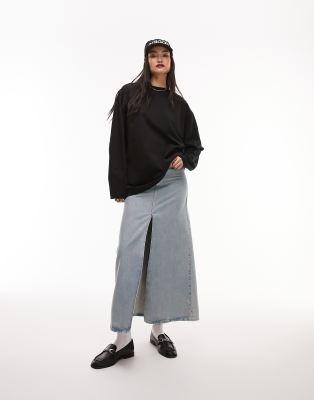 Topshop - Hochwertiges, langärmliges Skater-Oberteil in Schwarz mit Ziernähten