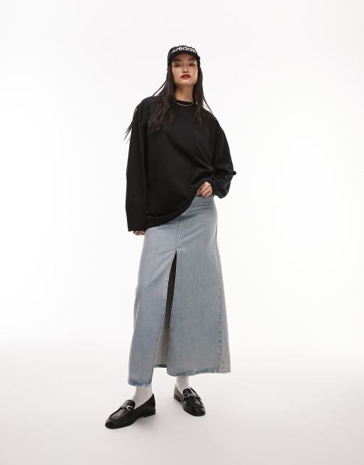 Topshop – Hochwertiges, langärmliges Skater-Oberteil in Schwarz mit Ziernähten