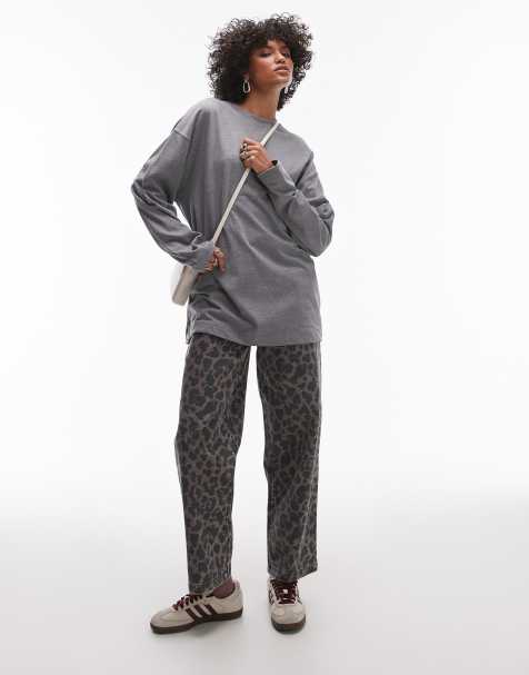 Topshop – Hochwertiges, langärmliges Skater-Shirt in Anthrazit mit Ziernaht - view 1