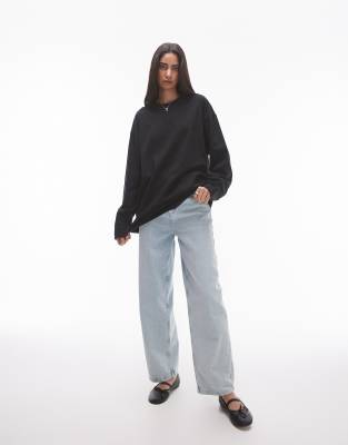 Topshop - Hochwertiges, langärmliges Skater-Shirt in Schwarz mit Ziernaht