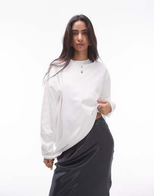 Topshop - Hochwertiges, langärmliges Skater-Shirt in Weiß mit Ziernaht