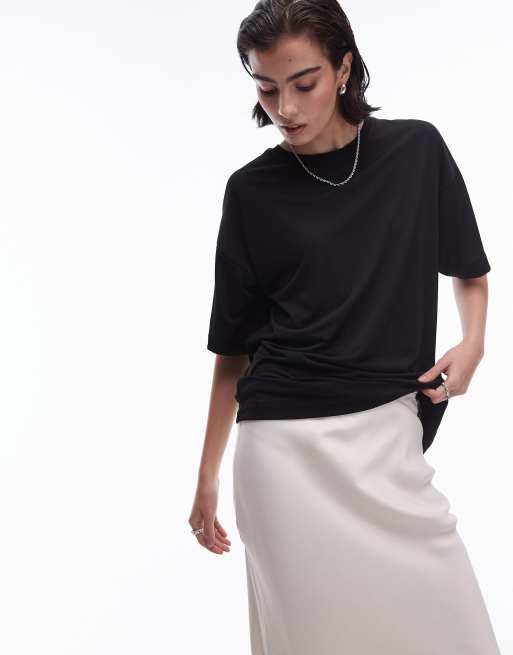 Topshop – Hochwertiges, lockeres Oversize-T-Shirt in Schwarz