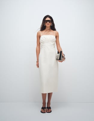 Hochwertiges Midikleid in Cremeweiß mit geraffter Brustpartie-Grün Grün 44