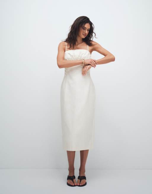 Topshop – Hochwertiges Midikleid in Cremeweiß mit geraffter Brustpartie, 4 von 7