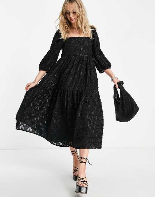 Topshop – Hochwertiges Midikleid zum Hineinschlüpfen in Schwarz mit Jacquard-Sternenmuster