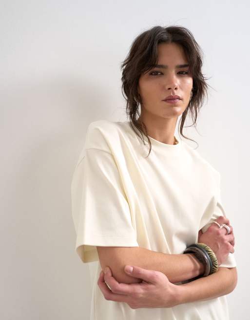 Topshop – Hochwertiges Oversize-T-Shirt aus Interlock-Jersey in Ecru, 3 von 4