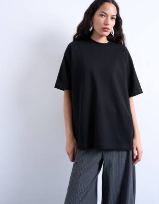 Topshop - Hochwertiges Oversize-T-Shirt aus Interlock-Jersey in Schwarz