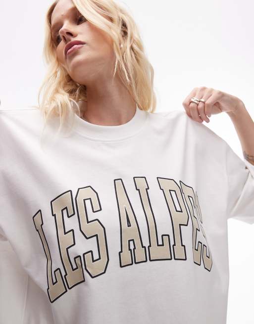 Topshop – Hochwertiges Oversize-T-Shirt in Weiß mit „Les Alpes“-Print, 2 von 4