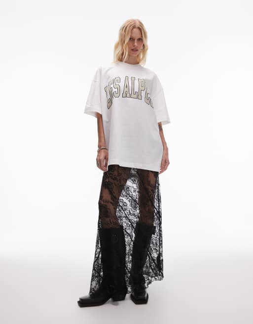 Topshop – Hochwertiges Oversize-T-Shirt in Weiß mit „Les Alpes“-Print, 3 von 4
