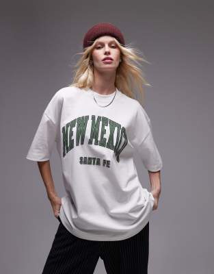 Topshop - Hochwertiges Super-Oversize-T-Shirt mit „New Mexico"-Print-Weiß