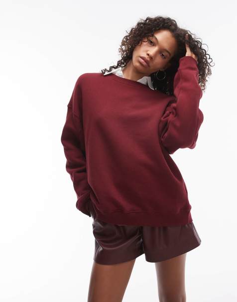 Topshop – Hochwertiges Sweatshirt in Burgunderrot mit Ziernähten - view 1