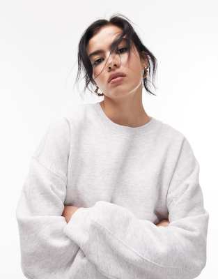 Topshop - Hochwertiges Sweatshirt in Grau meliert mit Ziernähten