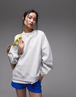 Topshop - Hochwertiges Sweatshirt in Grau meliert mit Ziernähten