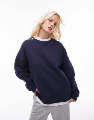 Topshop - Hochwertiges Sweatshirt in Marineblau mit Ziernaht-Neutral