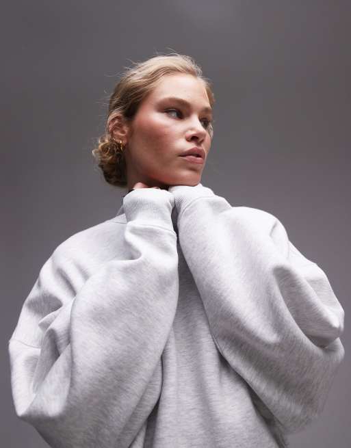 Topshop – Hochwertiges Sweatshirt in meliertem Grau mit Stehkragen, 3 von 4