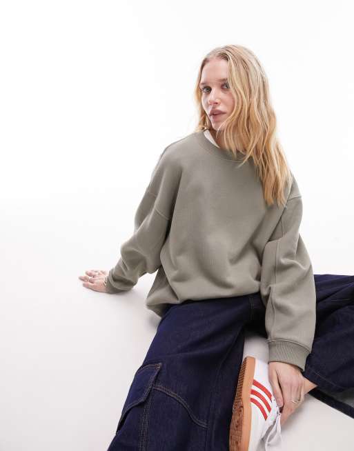 Topshop – Hochwertiges Sweatshirt in Salbeigrün mit Ziernaht