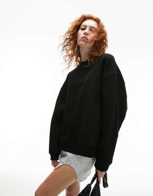 Topshop - Hochwertiges Sweatshirt in Schwarz mit Rundhalsausschnitt und Nahtdetail