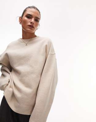 Topshop - Hochwertiges Sweatshirt in Steinbeige meliert mit Ziernaht-Neutral