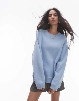 Topshop - Hochwertiges Sweatshirt in zartem Blau mit Ziernaht