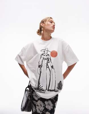 Topshop - Hochwertiges T-Shirt in Weiß mit „Ranch Girl"-Grafik und extremer Oversize-Passform