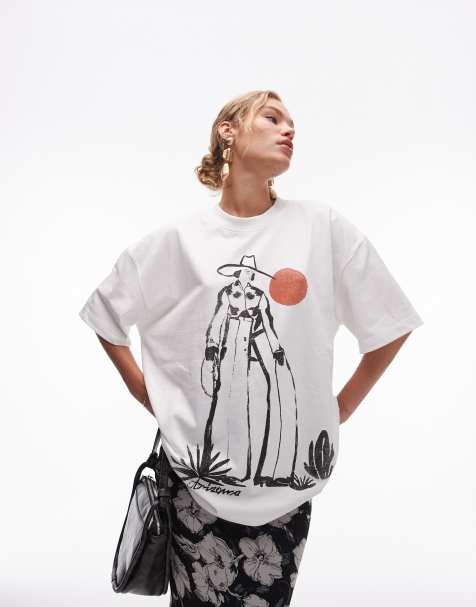 Topshop – Hochwertiges T-Shirt in Weiß mit „Ranch Girl“-Grafik und extremer Oversize-Passform - view 1